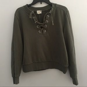 PACSUN Army Green Lace-Up Sweatshirt